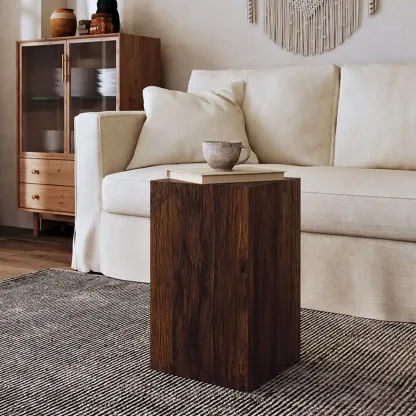 Pillar Rustic Pine Wood Square Accent Side Table Image - 3