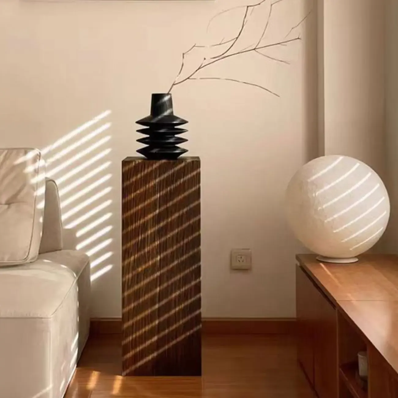 Pillar Rustic Pine Wood Square Accent Side Table Image - 4