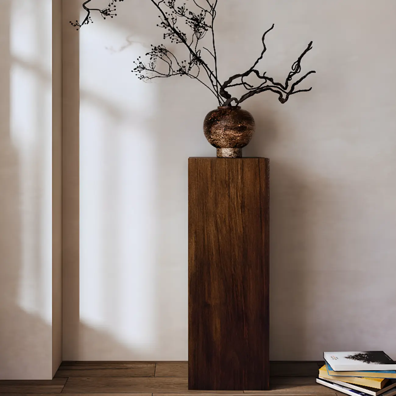 Pillar Rustic Pine Wood Square Accent Side Table Image - 5 | homeyfad