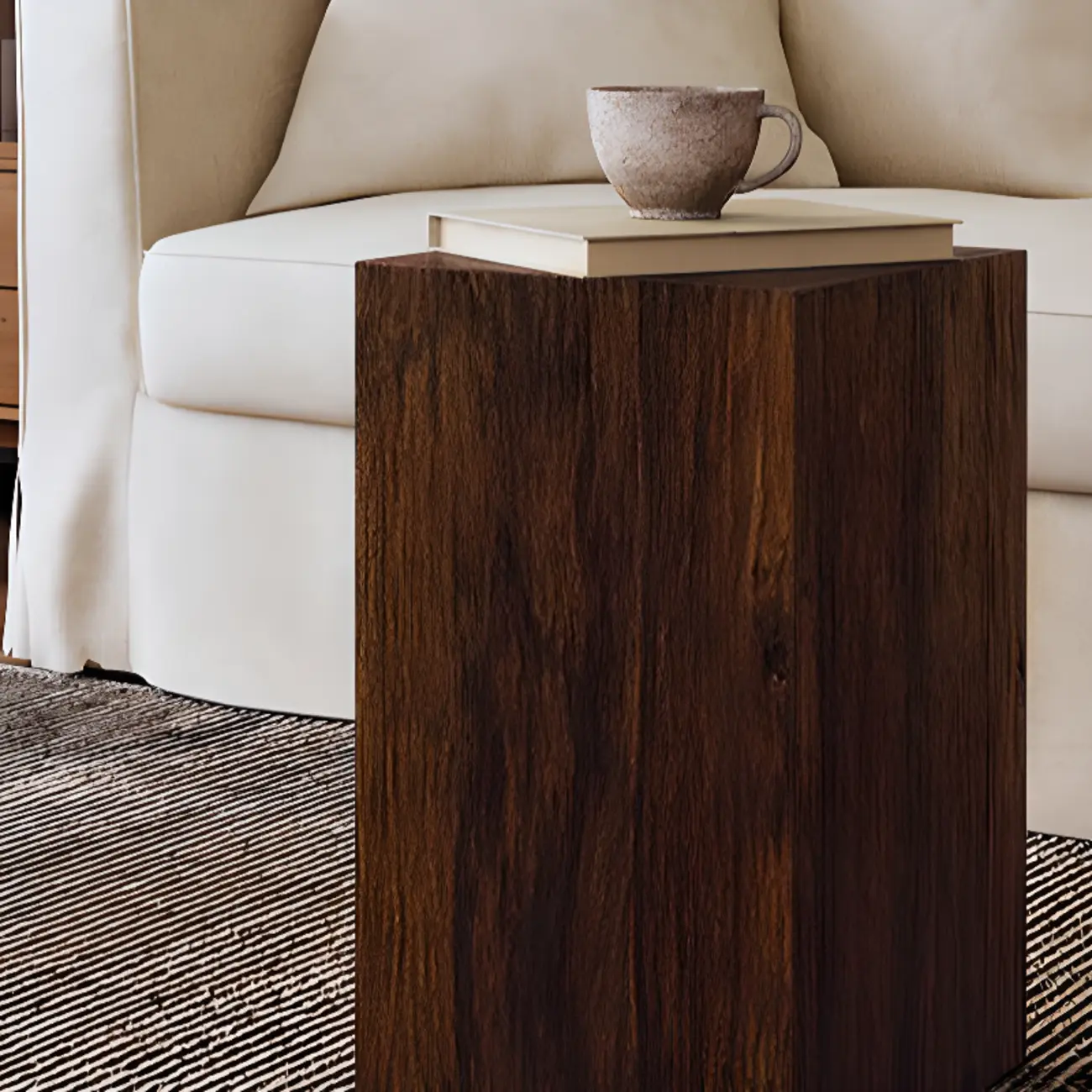 Pillar Rustic Pine Wood Square Accent Side Table Image - 6 | homeyfad