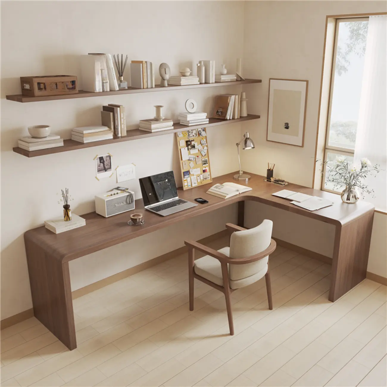 Stylish Brown Wood Corner L-Shaped Office Desk Image - 1 | homeyfad