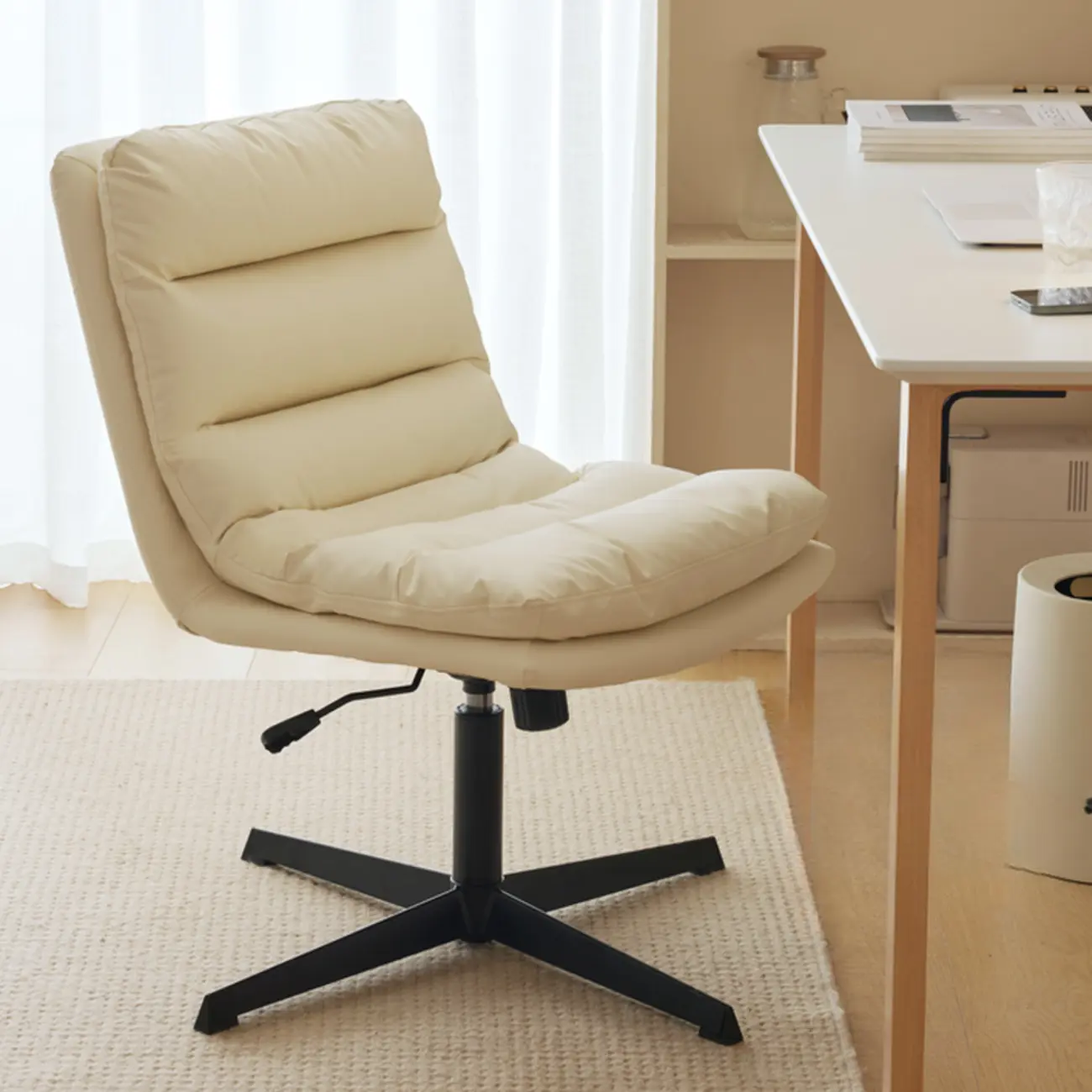Casual Beige Leather Adjustable Office Chair Image - 1 | homeyfad