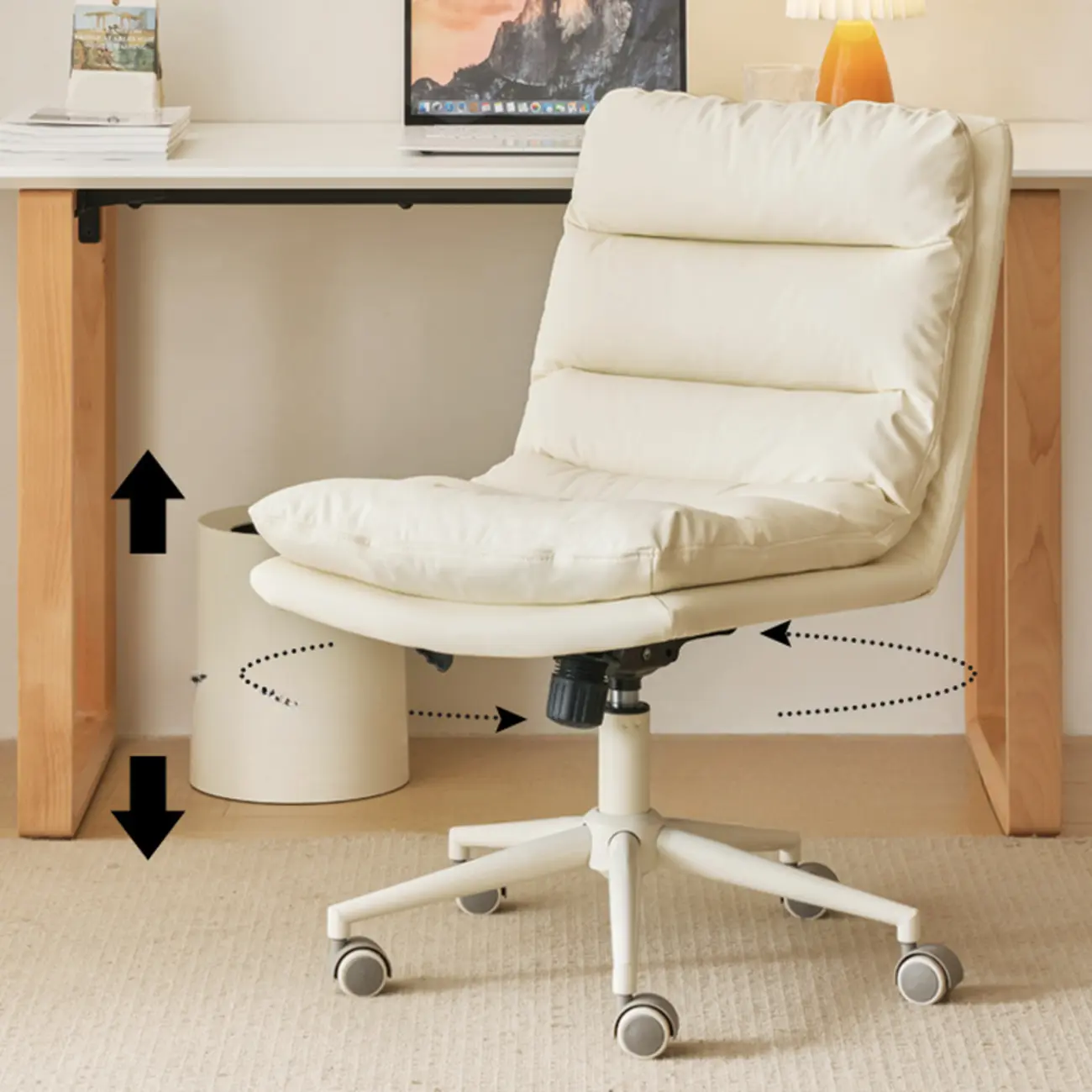 Casual Beige Leather Adjustable Office Chair Image - 2 | homeyfad