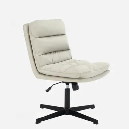 Casual Beige Leather Adjustable Office Chair Image - 6