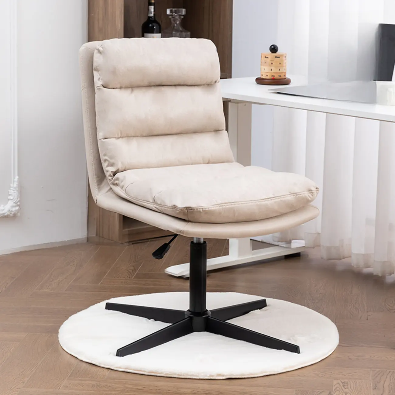 Casual Beige Leather Adjustable Office Chair Image - 9 | homeyfad