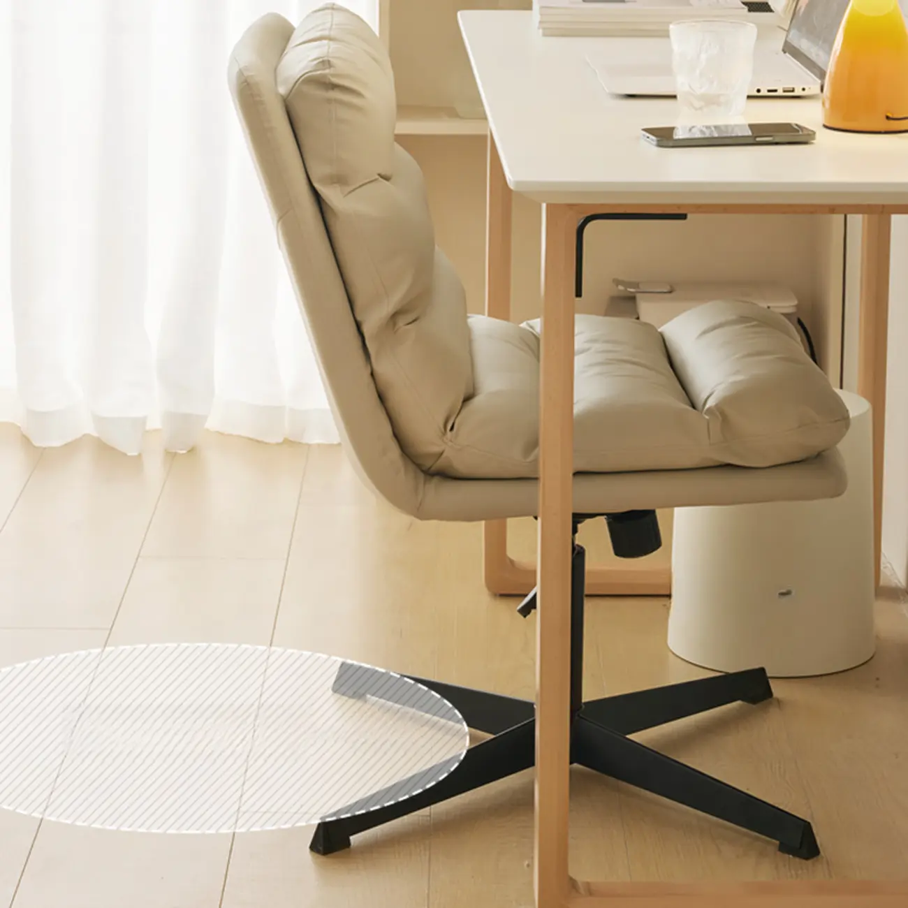 Casual Beige Leather Adjustable Office Chair Image - 10 | homeyfad