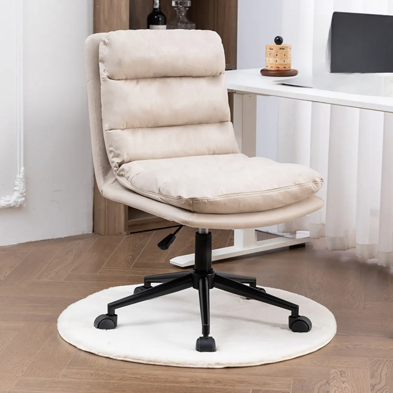 Casual Beige Leather Adjustable Office Chair Image - 11 | homeyfad