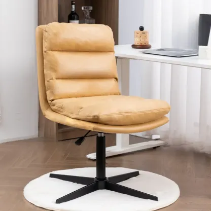 Casual Beige Leather Adjustable Office Chair Image - 12