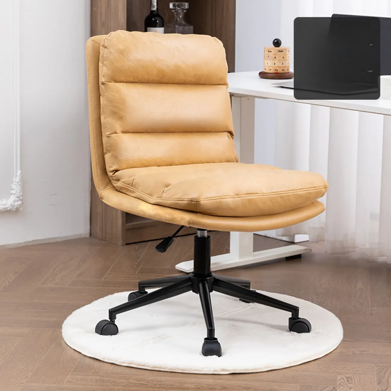 Casual Beige Leather Adjustable Office Chair Image - 13 | homeyfad