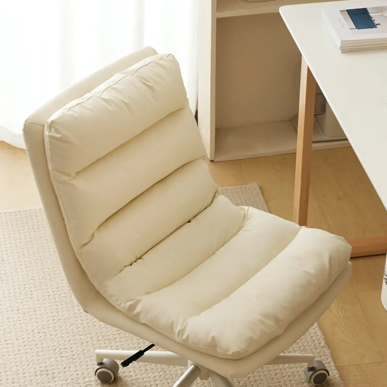 Casual Beige Leather Adjustable Office Chair Image - 14 | homeyfad