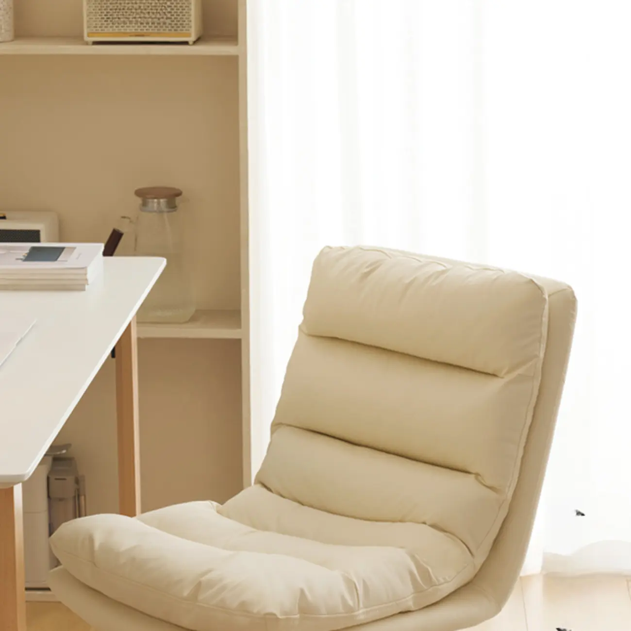 Casual Beige Leather Adjustable Office Chair Image - 15 | homeyfad