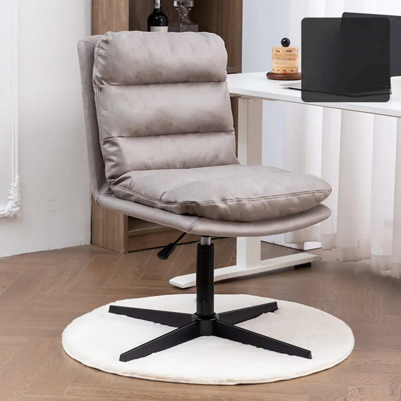 Casual Beige Leather Adjustable Office Chair Image - 16 | homeyfad