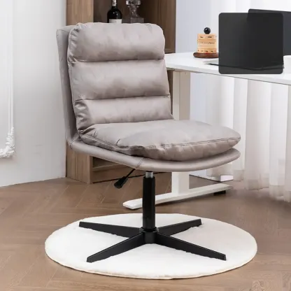 Casual Beige Leather Adjustable Office Chair Image - 16