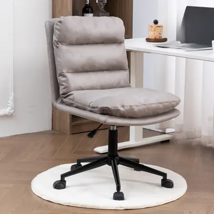 Casual Beige Leather Adjustable Office Chair Image - 18