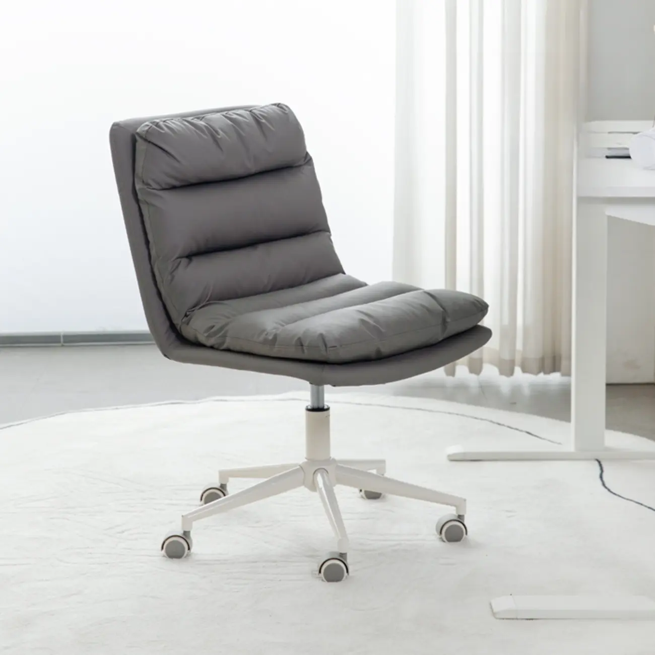 Casual Beige Leather Adjustable Office Chair Image - 19 | homeyfad