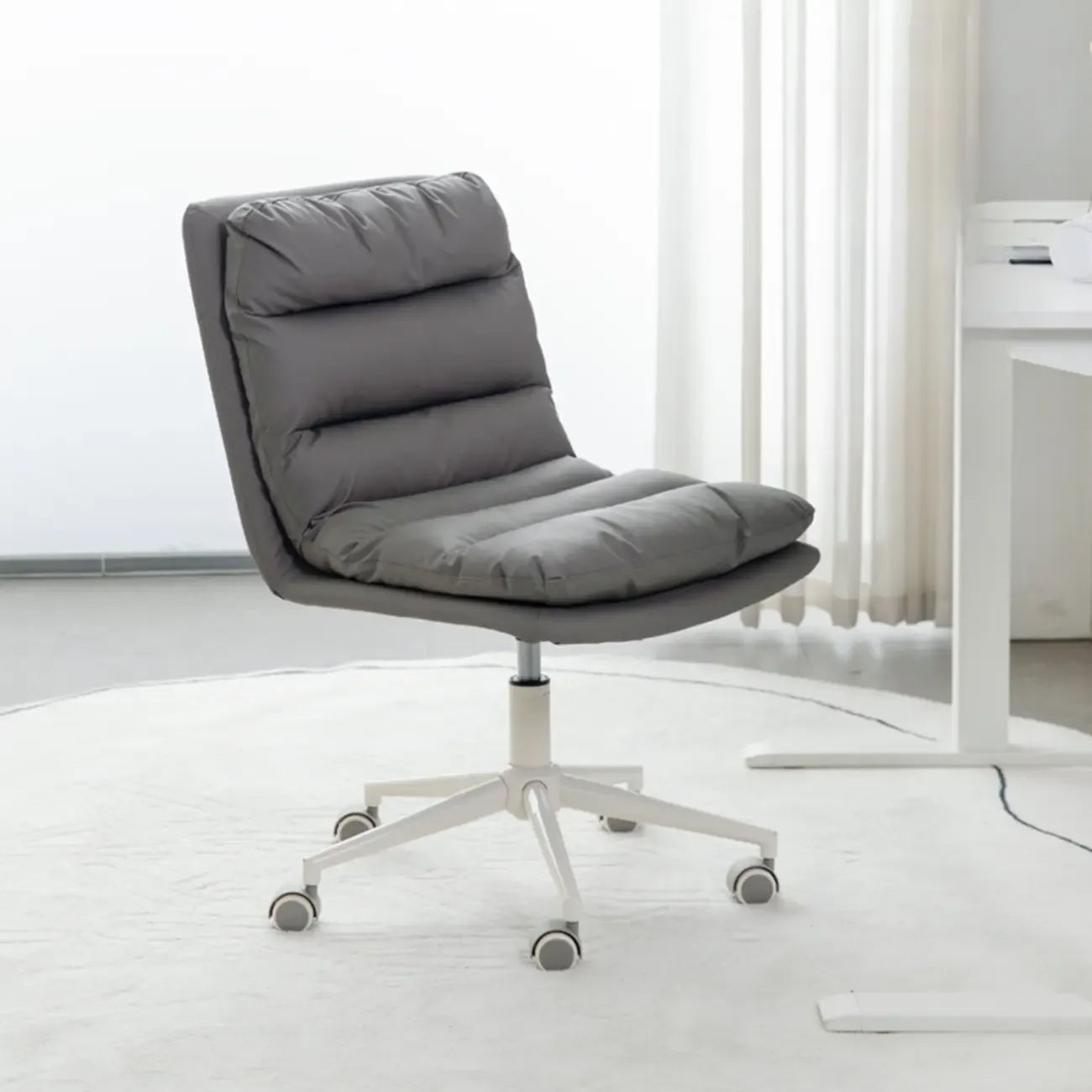 Casual Beige Leather Adjustable Office Chair Image - 19