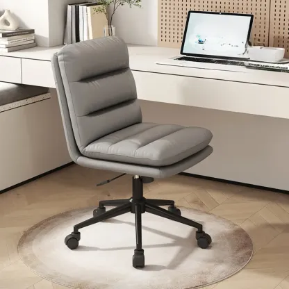 Casual Beige Leather Adjustable Office Chair Image - 24