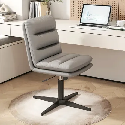 Casual Beige Leather Adjustable Office Chair Image - 25