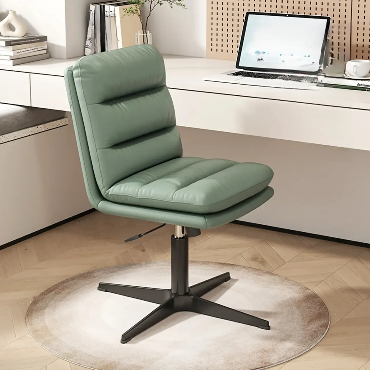 Casual Beige Leather Adjustable Office Chair Image - 28