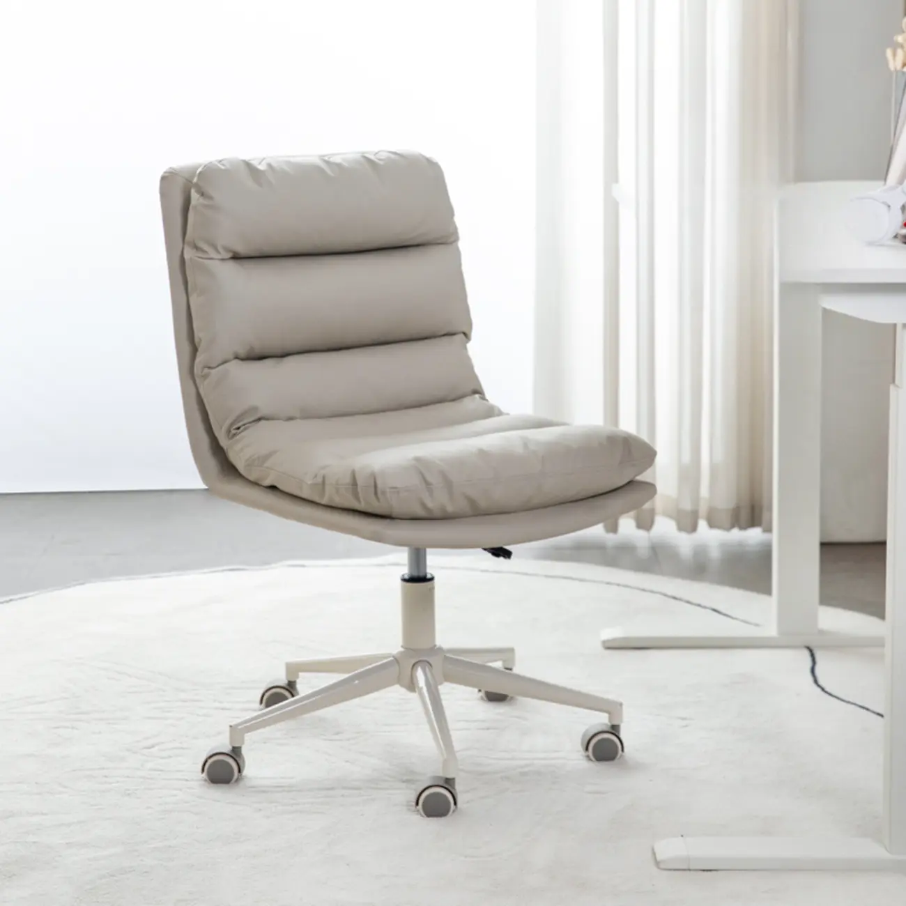 Casual Beige Leather Adjustable Office Chair Image - 29 | homeyfad