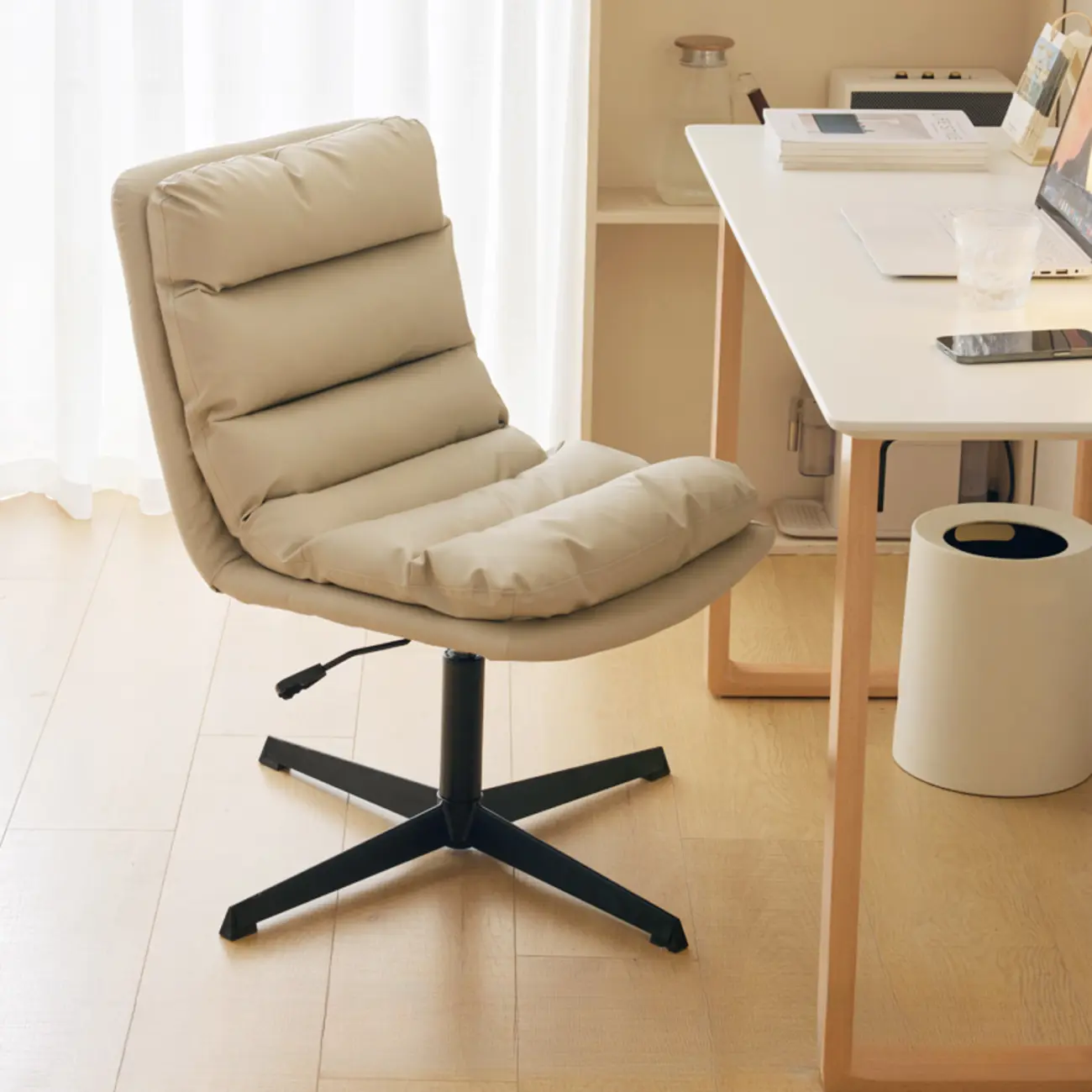 Casual Beige Leather Adjustable Office Chair Image - 32 | homeyfad