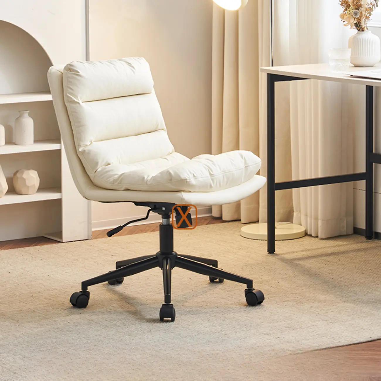 Casual Beige Leather Adjustable Office Chair Image - 35 | homeyfad