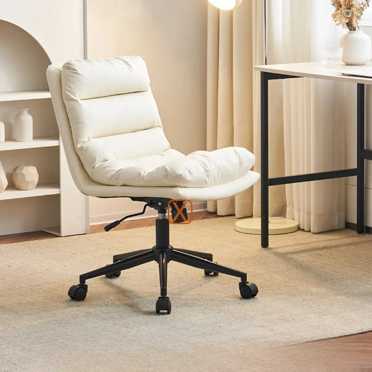 Casual Beige Leather Adjustable Office Chair Image - 35