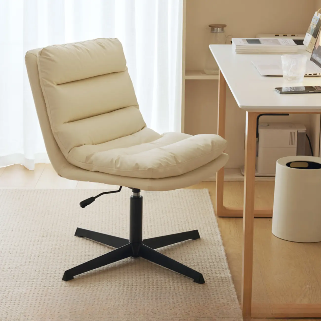 Casual Beige Leather Adjustable Office Chair Image - 36 | homeyfad