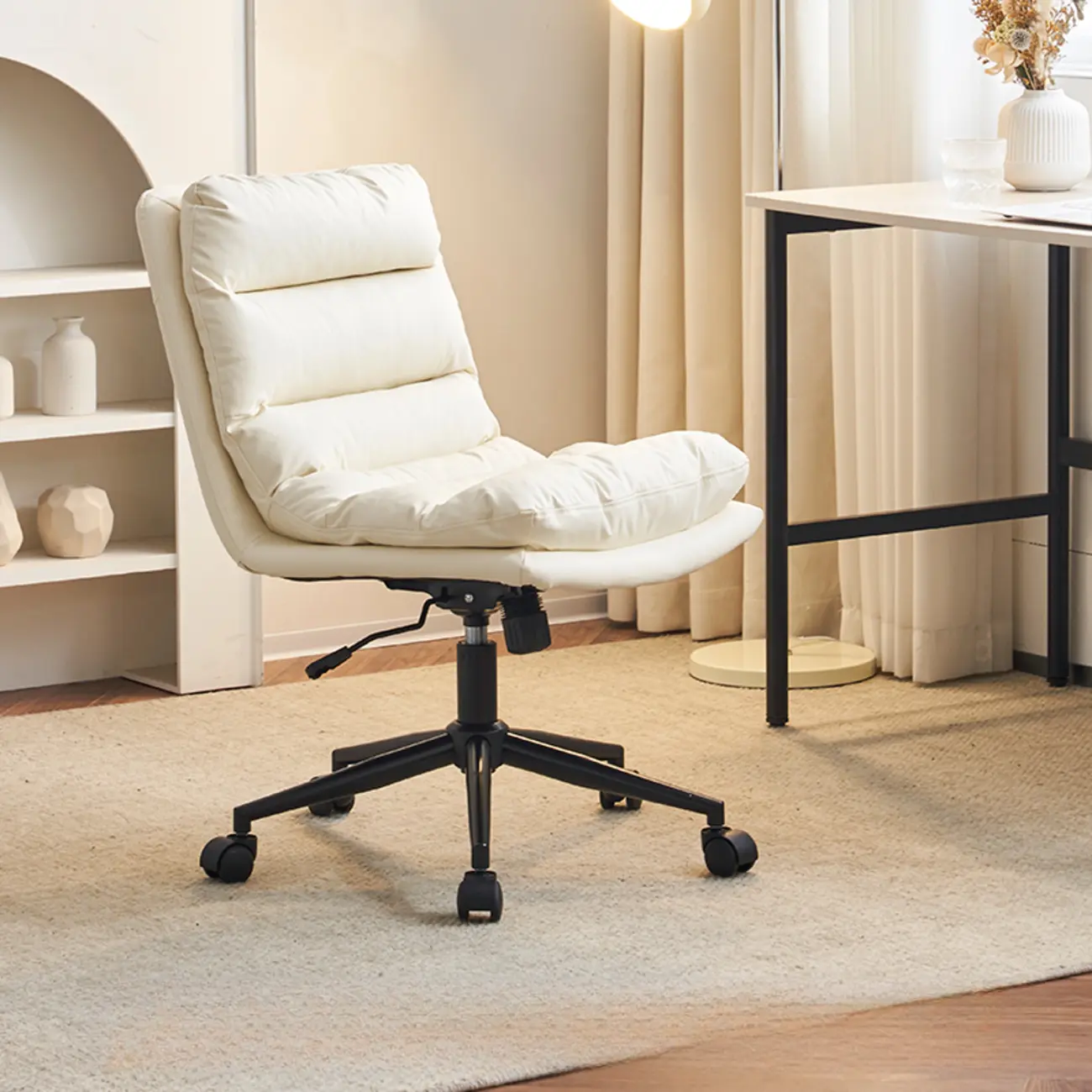 Casual Beige Leather Adjustable Office Chair Image - 38 | homeyfad