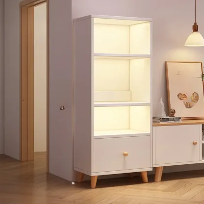 Tall Gray 4-Tier Open Back Wood Bookshelf with Drawer Image - 2