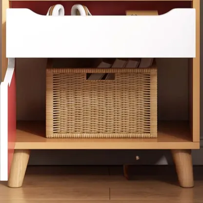 Tall Gray 4-Tier Open Back Wood Bookshelf with Drawer Image - 5