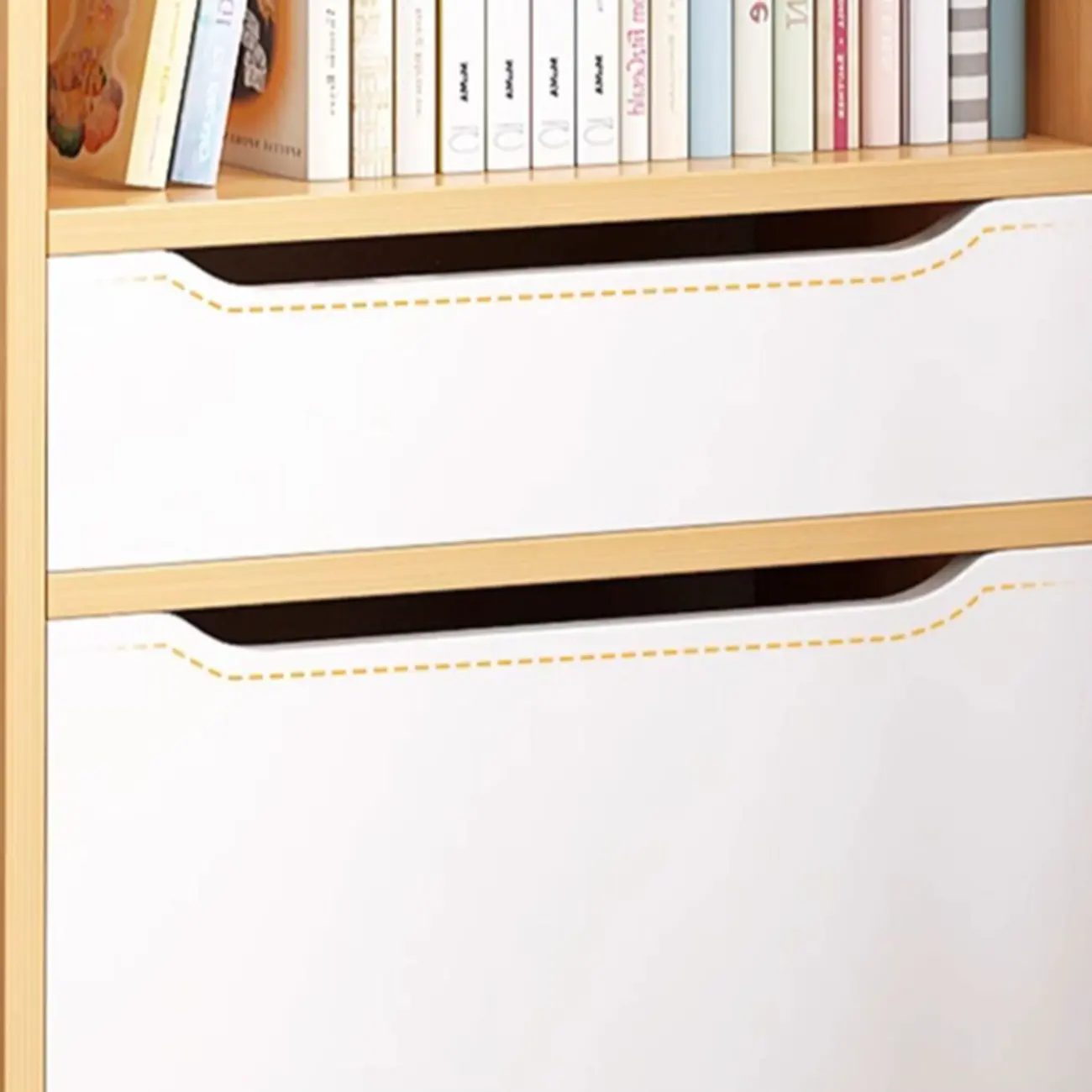 Tall Gray 4-Tier Open Back Wood Bookshelf with Drawer Image - 13 | homeyfad