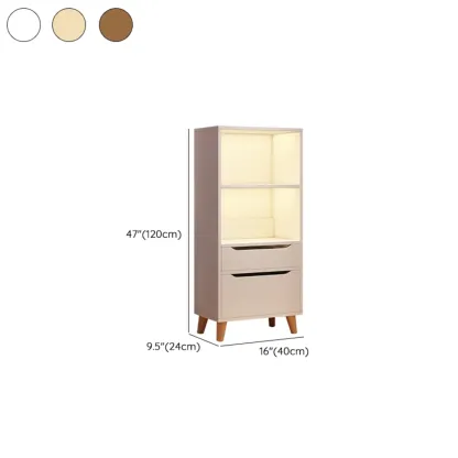 Tall Gray 4-Tier Open Back Wood Bookshelf with Drawer Image - 29