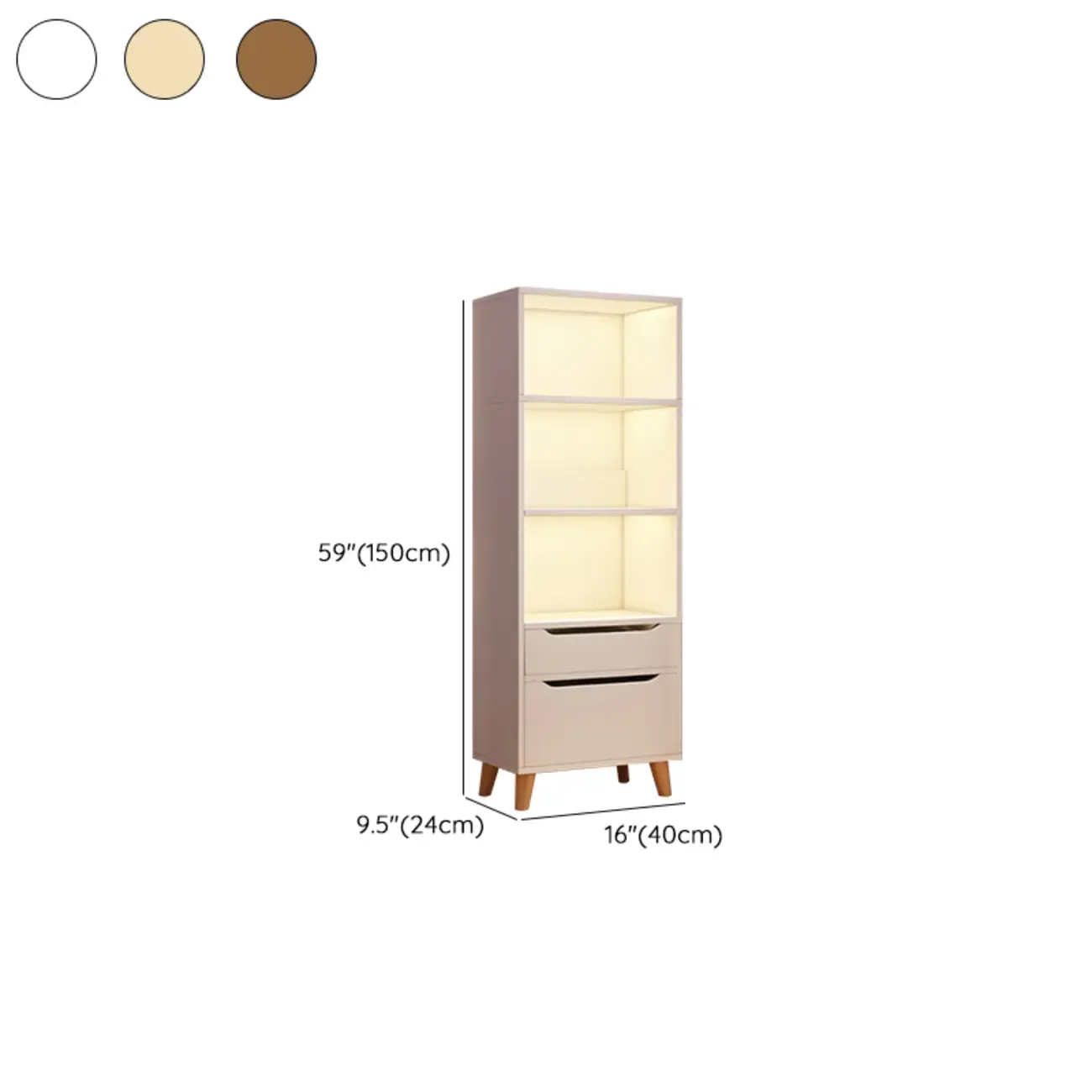 Tall Gray 4-Tier Open Back Wood Bookshelf with Drawer Image - 30