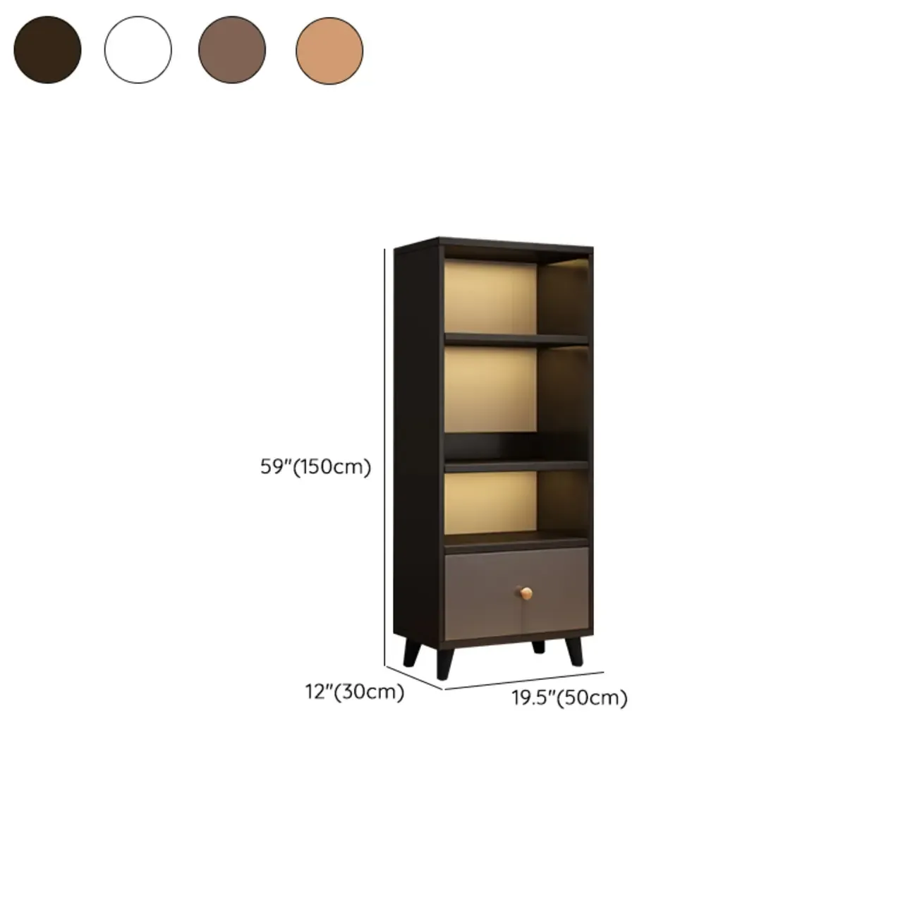 Tall Gray 4-Tier Open Back Wood Bookshelf with Drawer Image - 32