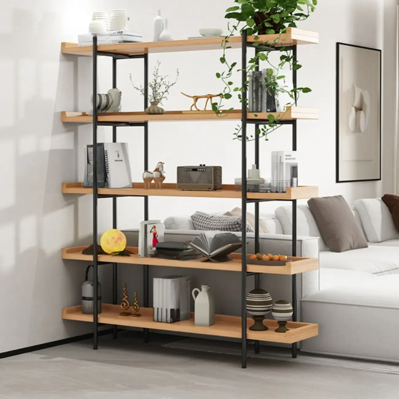 Etagere 5-Tier Modern Wood Open Bookcase Image - 1