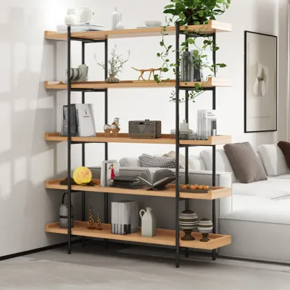 Etagere 5-Tier Modern Wood Open Bookcase Image - 1
