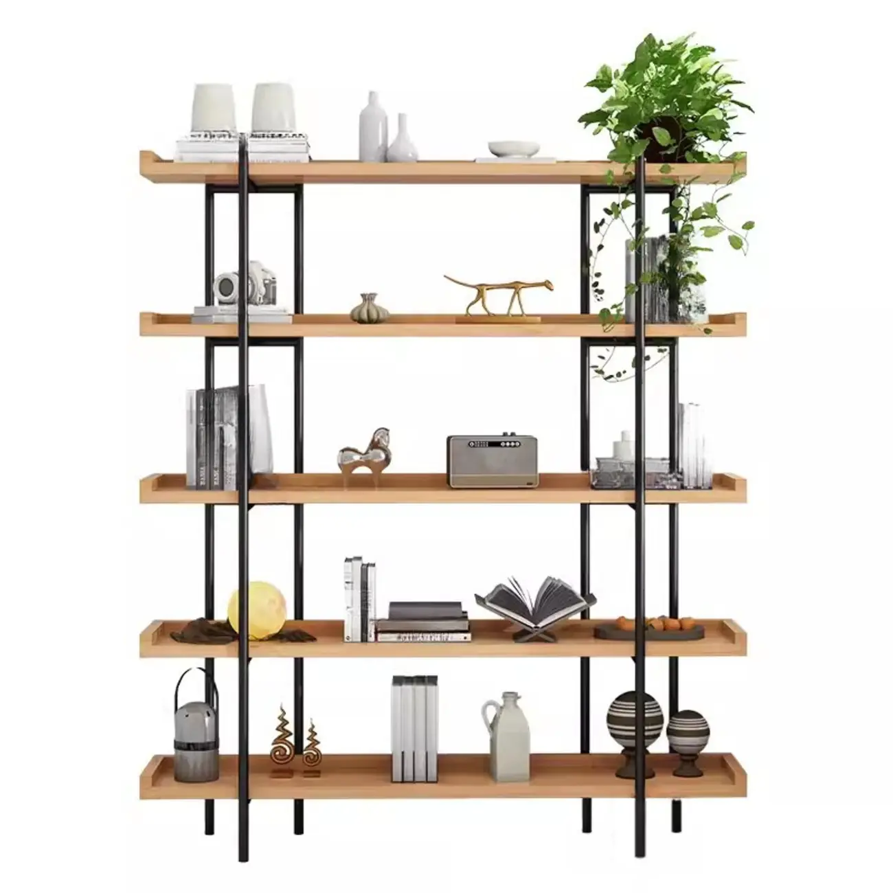 Etagere 5-Tier Modern Wood Open Bookcase Image - 11 | homeyfad