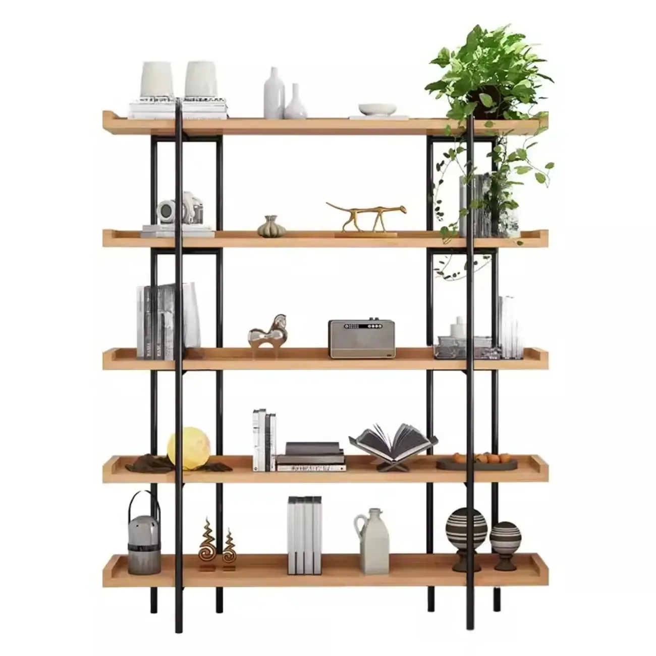 Etagere 5-Tier Modern Wood Open Bookcase Image - 11