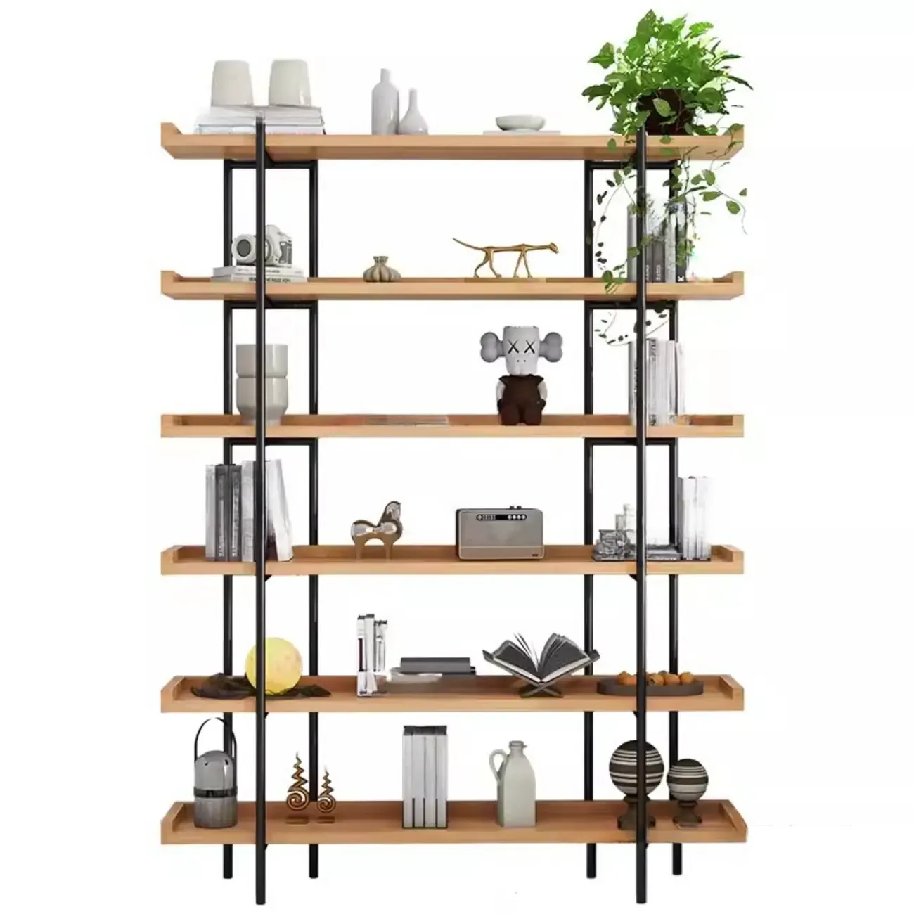 Etagere 5-Tier Modern Wood Open Bookcase Image - 12