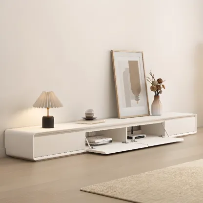Ventilated 2 Drawers Wood Rectangular White TV Stand Image - 2