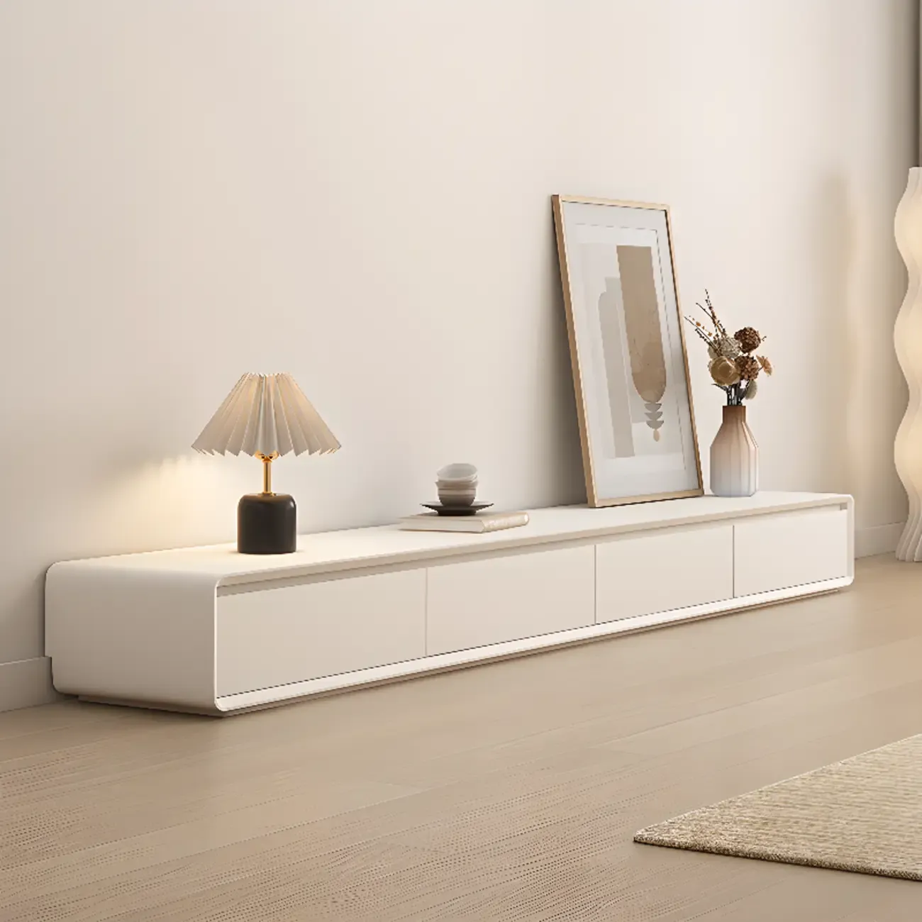 Ventilated 2 Drawers Wood Rectangular White TV Stand Image - 1