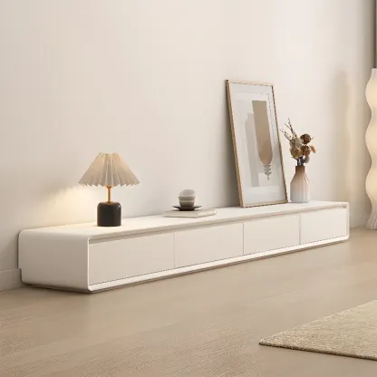 Ventilated 2 Drawers Wood Rectangular White TV Stand Image - 1