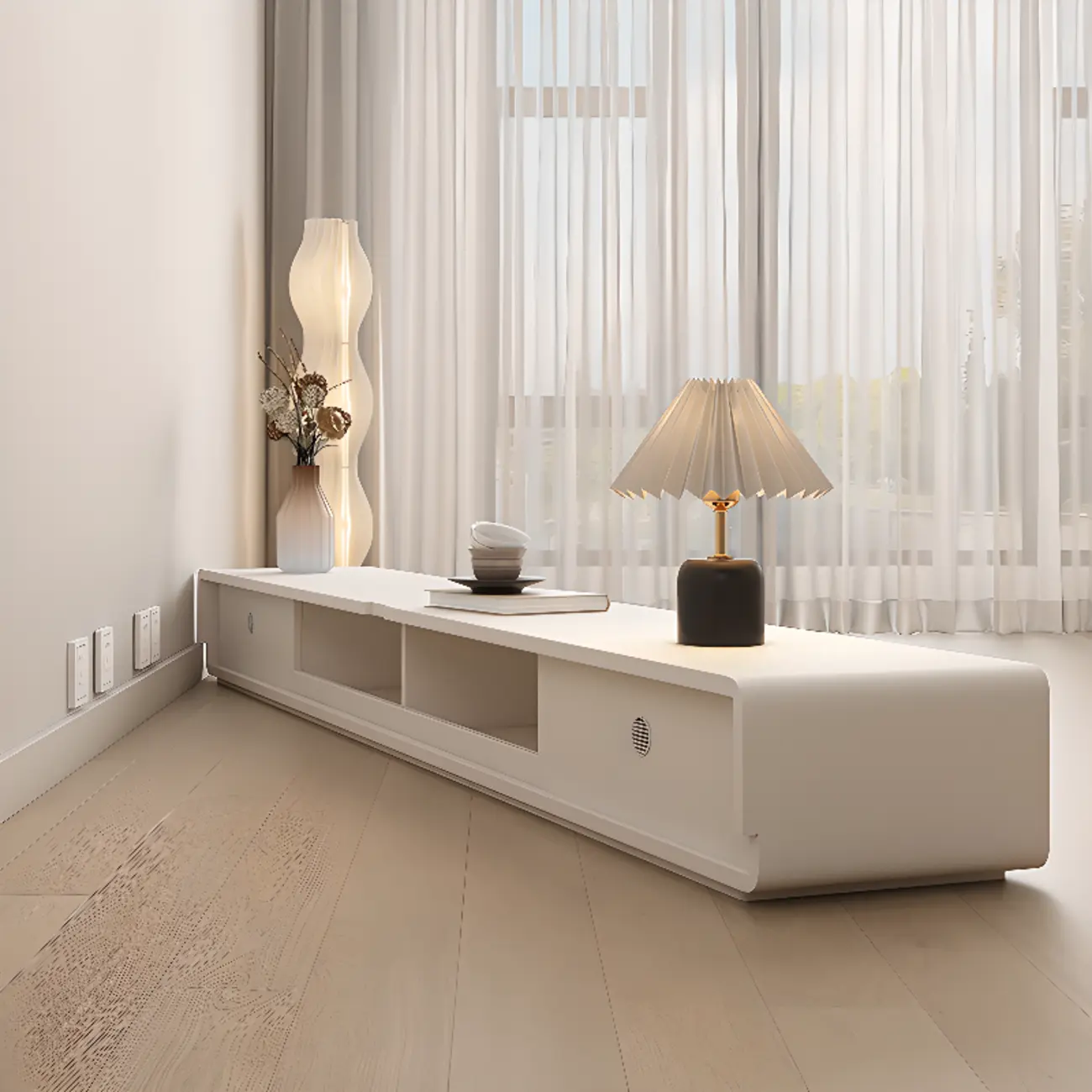 Ventilated 2 Drawers Wood Rectangular White TV Stand Image - 4 | homeyfad