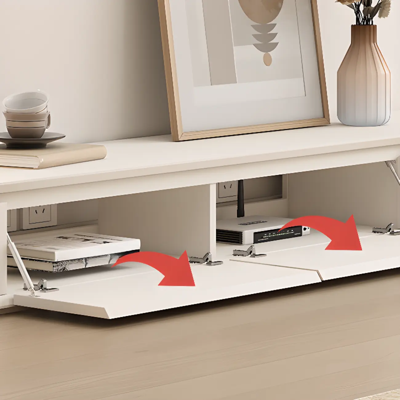 Ventilated 2 Drawers Wood Rectangular White TV Stand Image - 8 | homeyfad