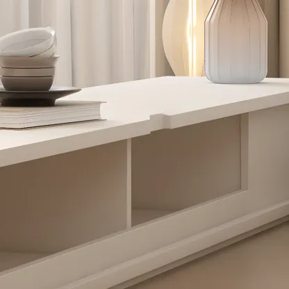 Ventilated 2 Drawers Wood Rectangular White TV Stand Image - 9