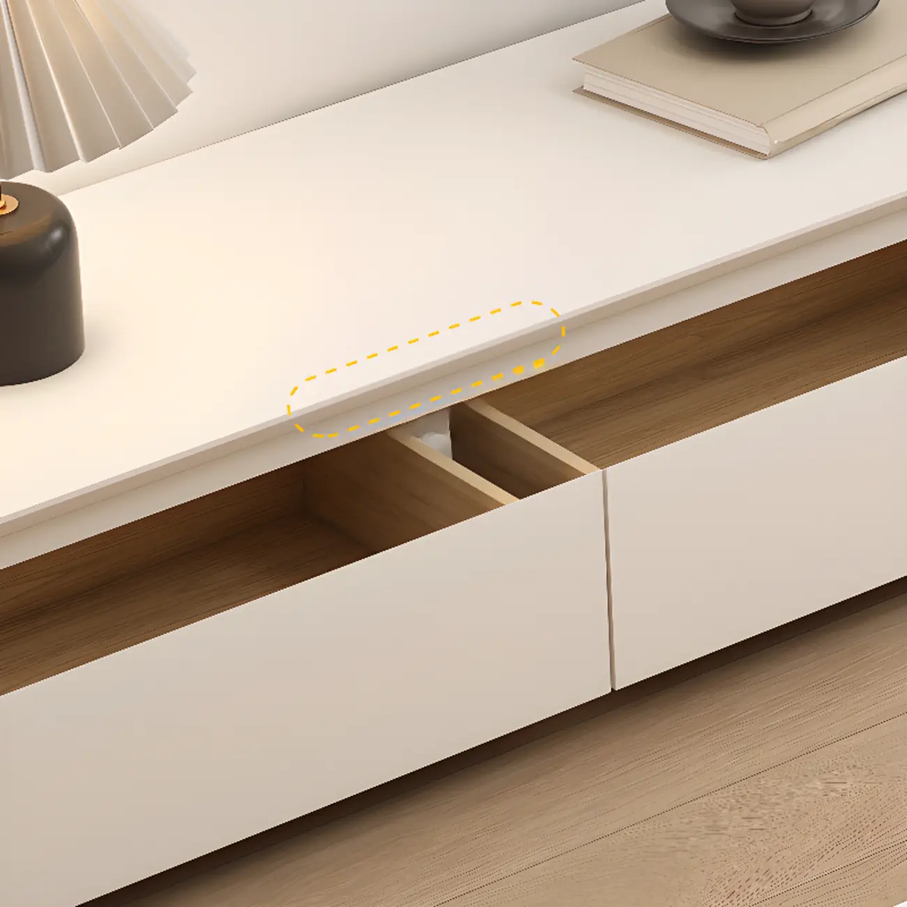 Ventilated 2 Drawers Wood Rectangular White TV Stand Image - 7 | homeyfad