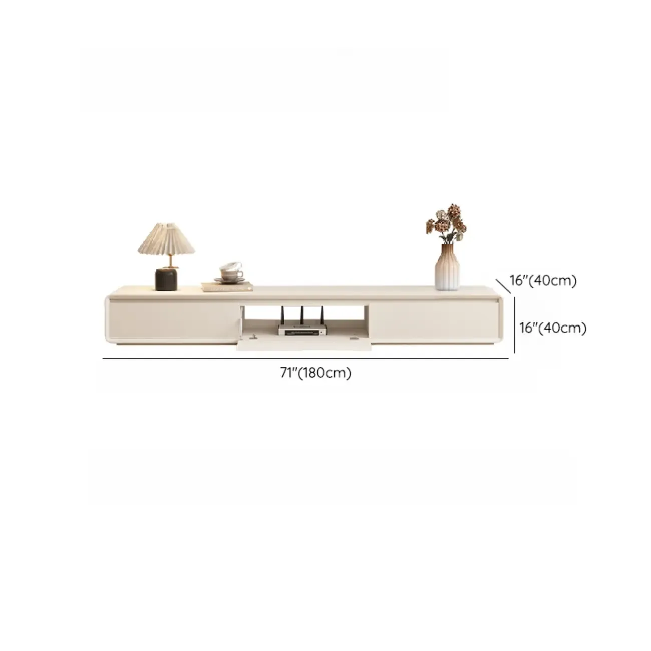 Ventilated 2 Drawers Wood Rectangular White TV Stand Image - 20