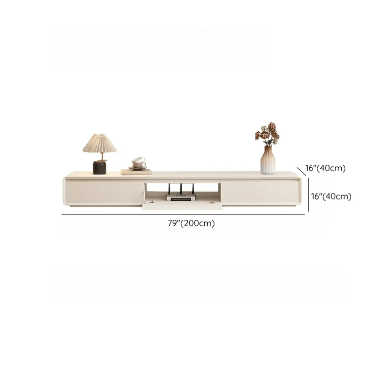 Ventilated 2 Drawers Wood Rectangular White TV Stand Image - 21