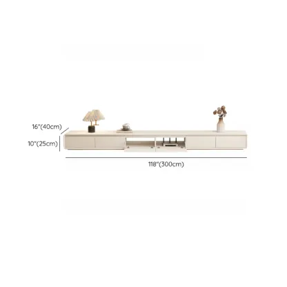Ventilated 2 Drawers Wood Rectangular White TV Stand Image - 28